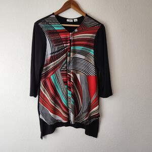 Cato Quarter Zip Elbow Sleeves Sharkbite Hem Abstract Stripes Women's Large